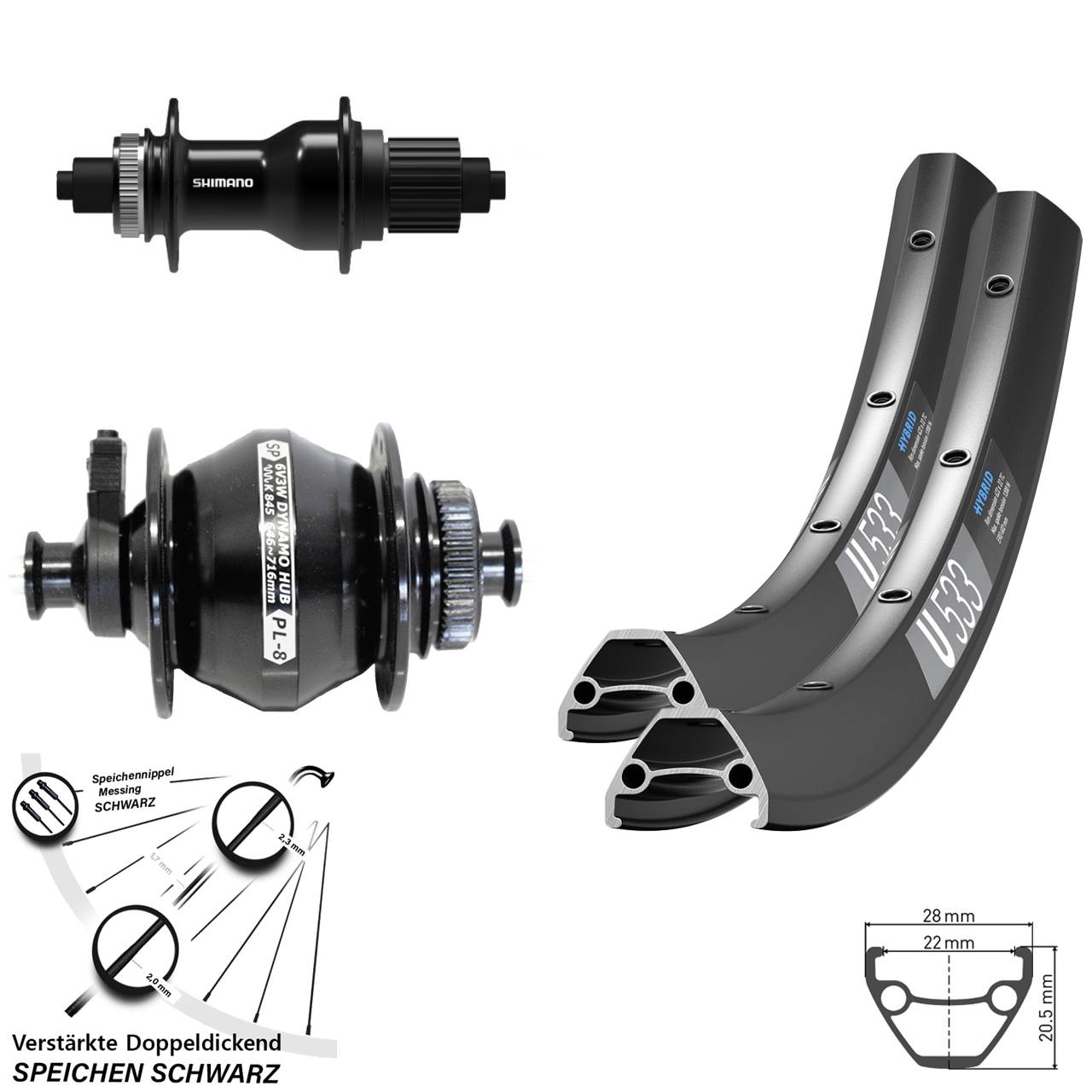 27,5 Zoll DT Swiss U533 SP PL-8 Shimano QC500 Micro Spline Disc Laufradsatz 5x100/135