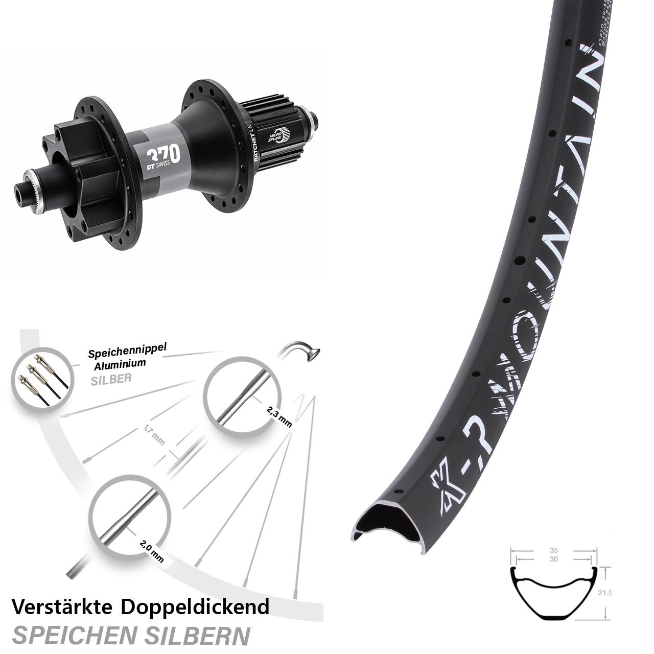 Disc Laufrad 29 Zoll KX-R Mountain DT Swiss 370 Micro Spline QR