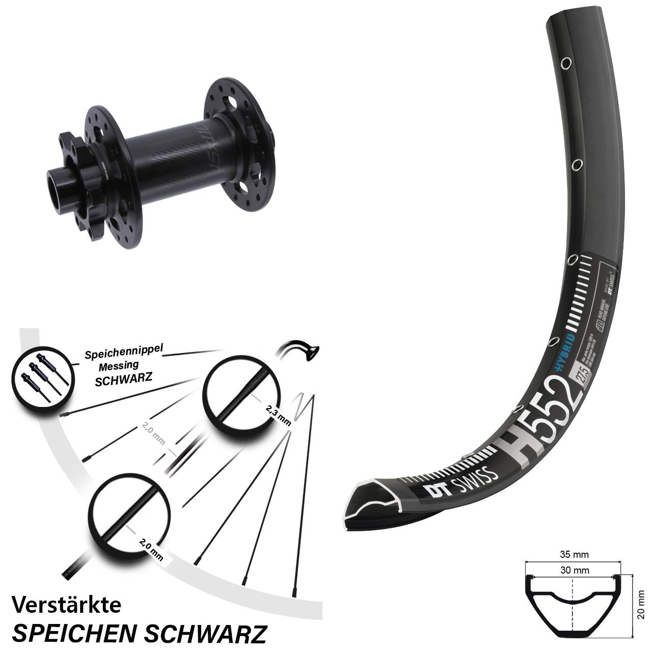 27,5 Zoll DT Swiss H552 Bear Pawls Disc Vorderrad 15x110 Boost