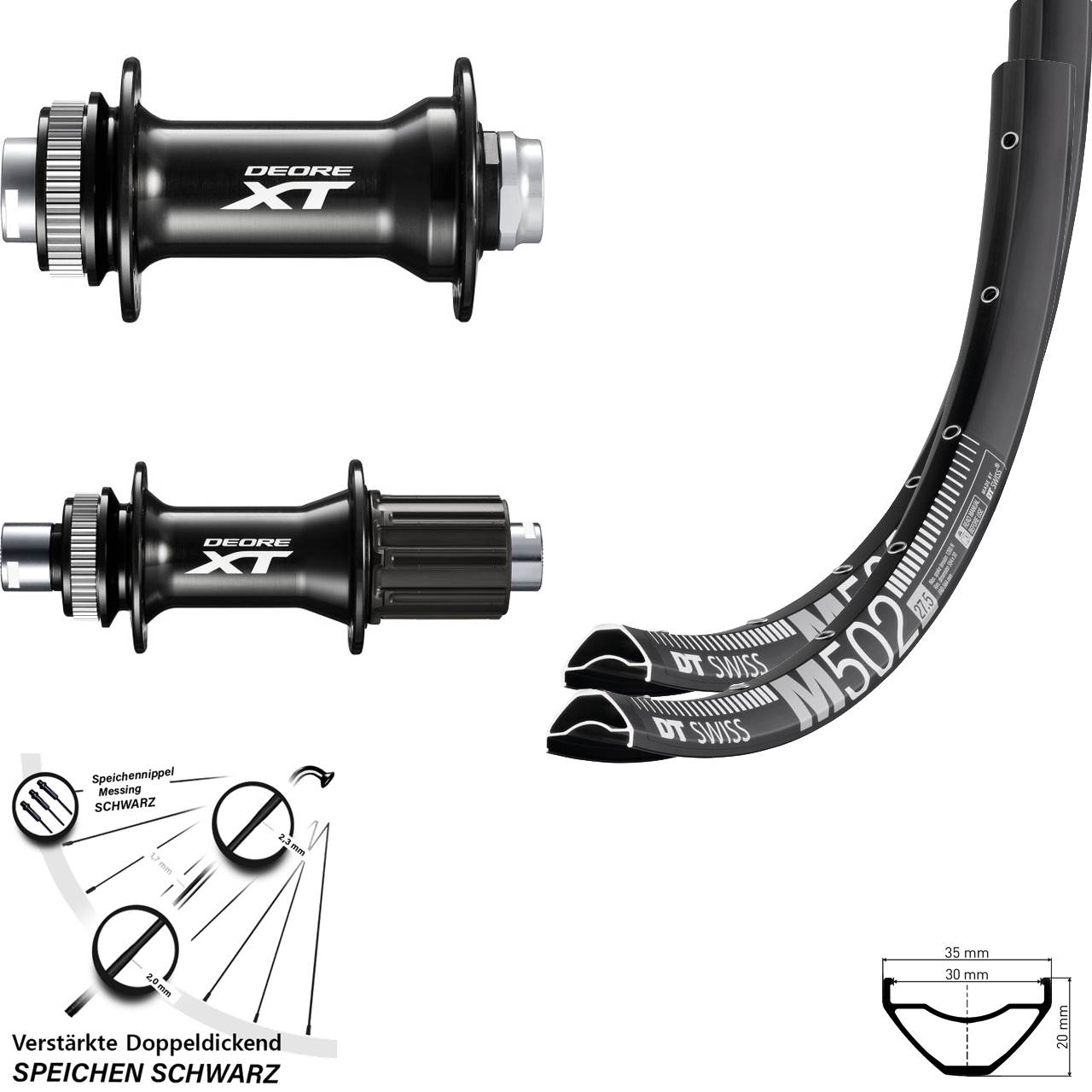Laufradsatz Centerlock 27,5 Zoll DT Swiss M 502 Shimano XT 8-11 fach HG 15x110 12x148