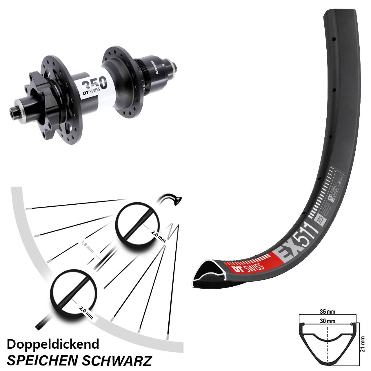 Disc Laufrad 29 Zoll DT Swiss EX 511-350 XD für Schnellspanner Boost