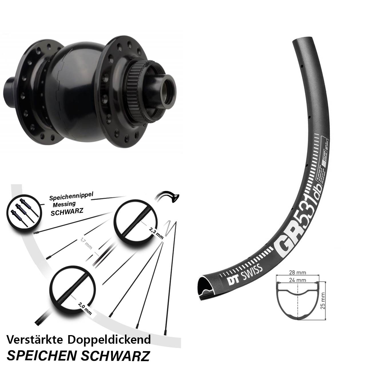 27,5 Zoll DT Swiss GR531 SON 28 Disc Nabendynamolaufrad 15x110 Boost