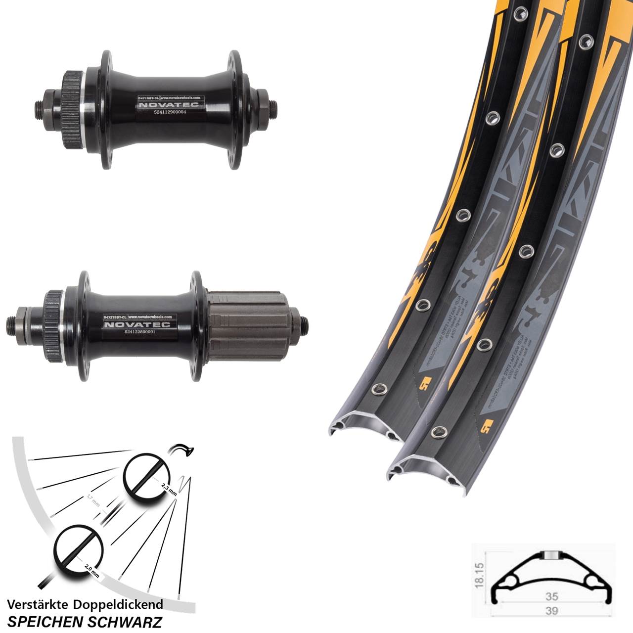 Disc Laufrad-Satz 27,5 Zoll Rodi TRYP 35 Novatec D471 D472 8-12 fach HG für Schnellspanner
