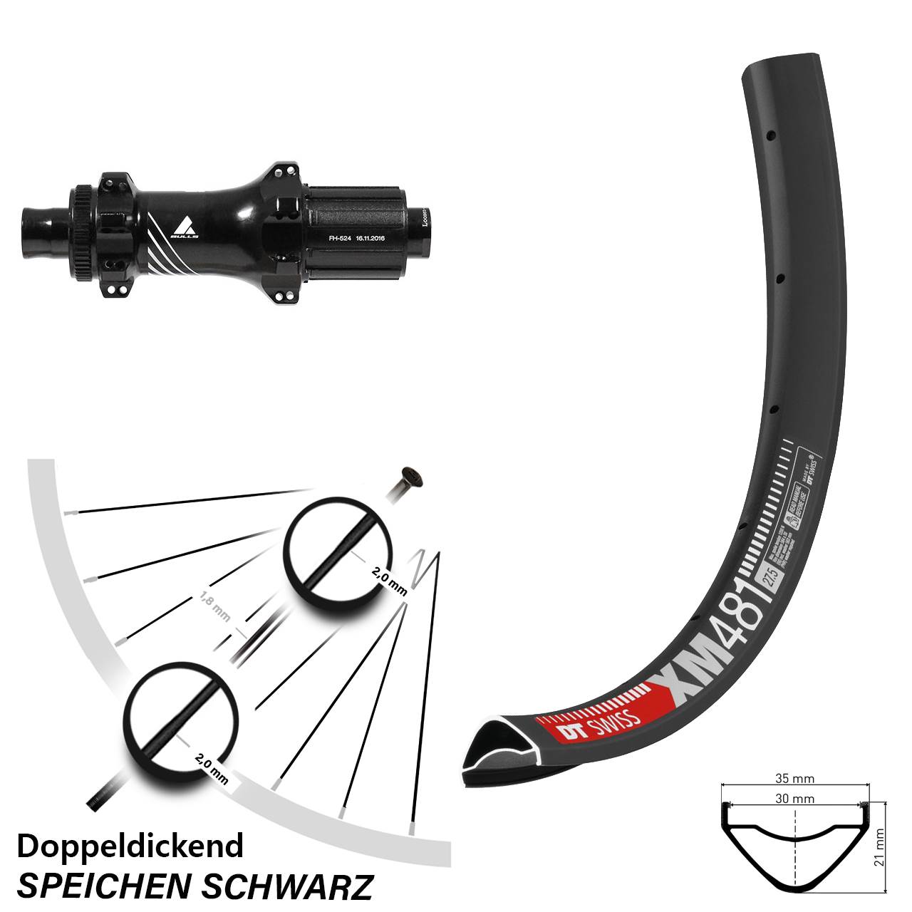 27,5 Zoll Hinteres Rad DT Swiss XM 481 mit Formula TC-148A Boost 8-11 fach