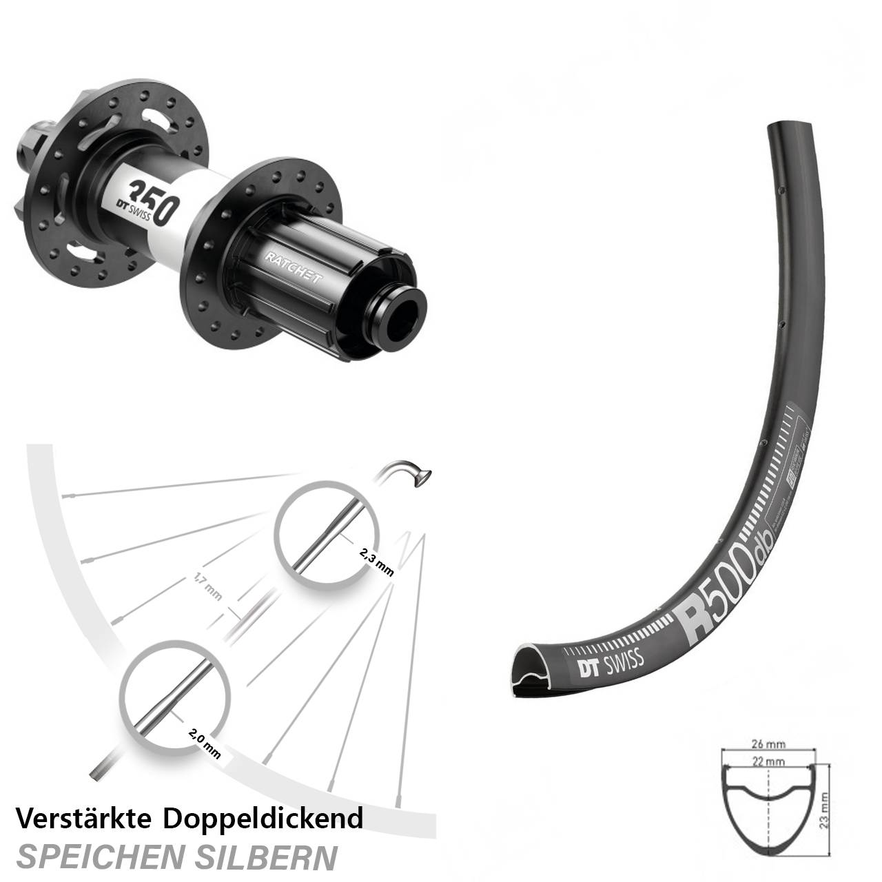 Hinterrad DT Swiss R500-350 Disc Steckachse 12x142 mm 8-11 fach