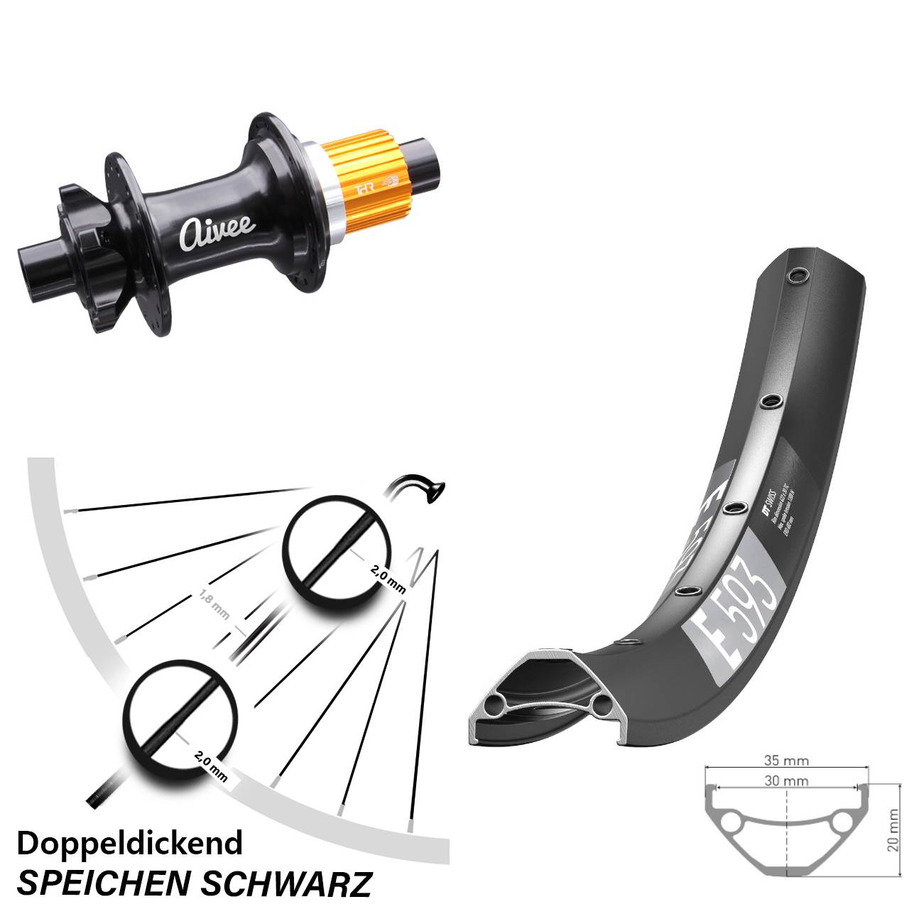 6-Loch Hinterrad 29 Zoll DT Swiss E593 Aivee Shimano Micro Spline 12x148