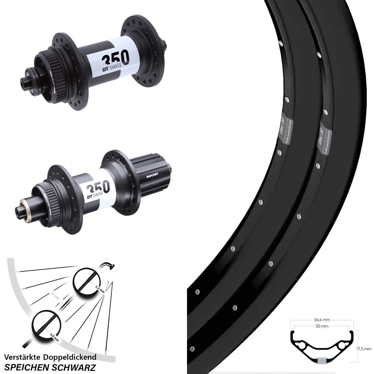Laufradsatz Centerlock QR 29 Zoll Ryde Disc 30 DT Swiss 350 8-11 fach