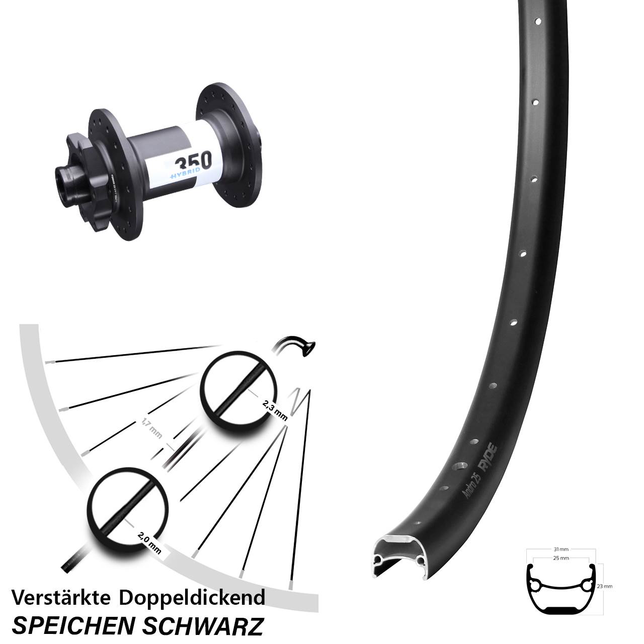 Ryde Andra 25 DT Swiss 350 Hybrid 28 Zoll Vorderrad 6-Loch 15x110 Boost