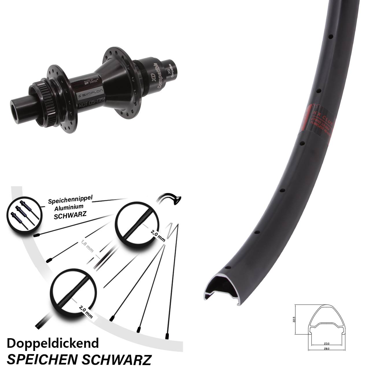 Centerlock Hinterrad 12x142 28 Zoll KX Clue DT Swiss 370 XD
