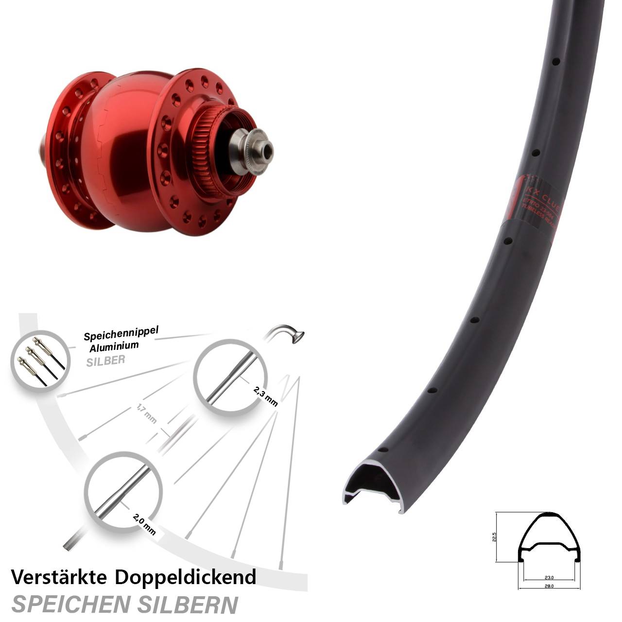 roter SON 28 Zoll KX Clue Disc Nabendynamolaufrad QR