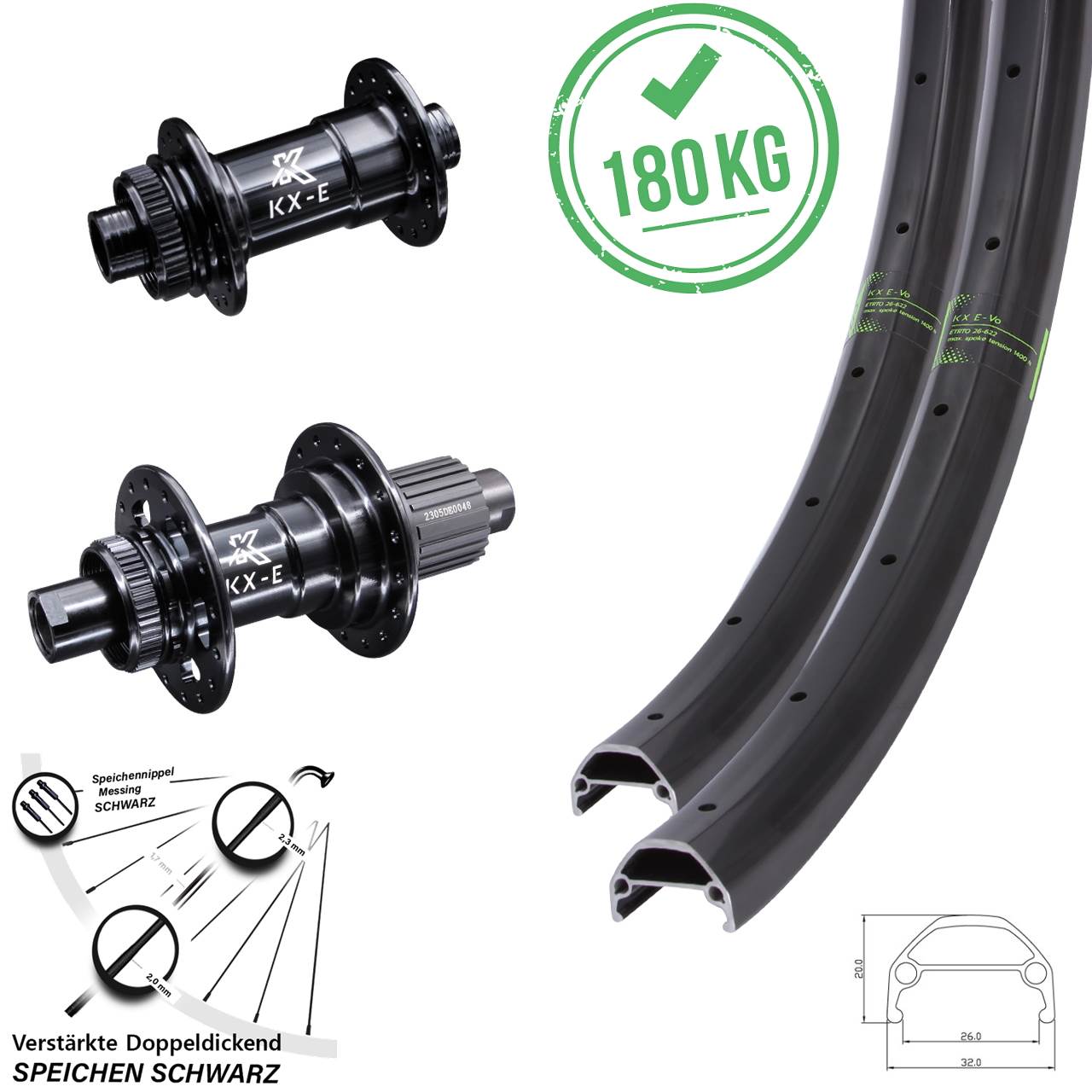 Centerlock Laufradsatz 15x100 12x142 20 Zoll KX-E Evo Heavy Duty Micro Spline