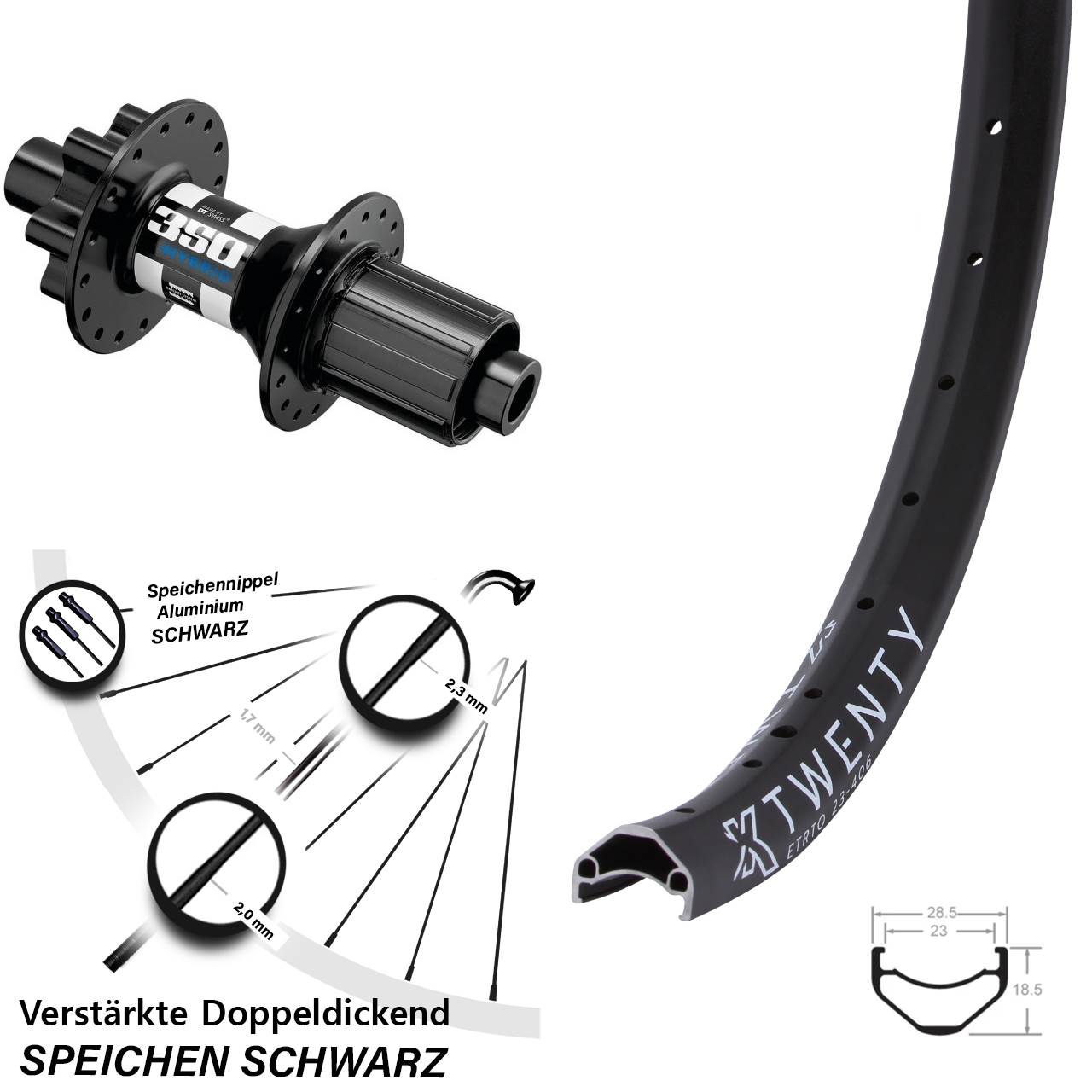 20 Zoll KX Twenty DT Swiss 350 Hybrid Hinterrad 6-Loch 12x148 8-11 fach