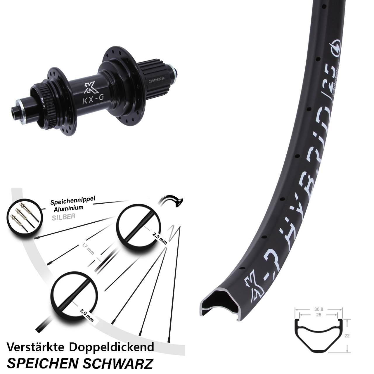 Centerlock Hinterrad QR 27,5 Zoll KX-GSR Hybrid 25 verstärkt Shimano Micro Spline