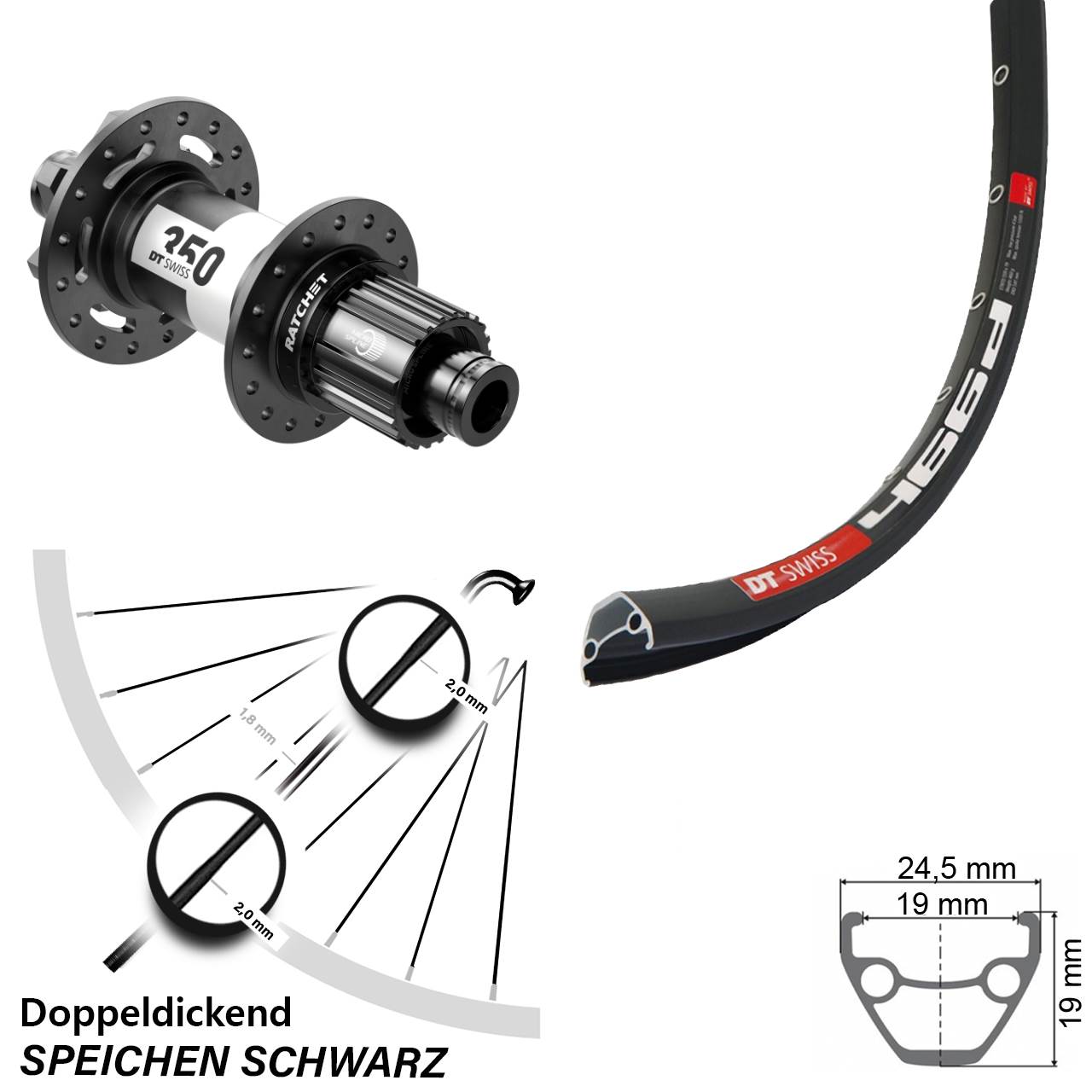 28-29 Zoll 466d DT Swiss 350 Boost 6-Loch Hinterrad 12x148 Micro Spline