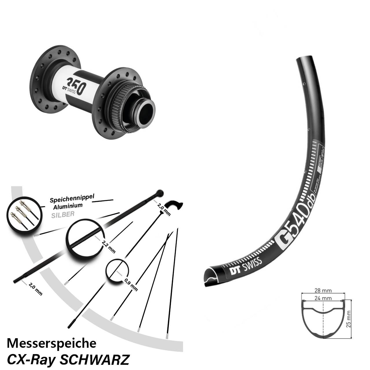 28-29 Zoll G 540 DT Swiss 350 Centerlock Vorderrad 15x100 CX-Ray
