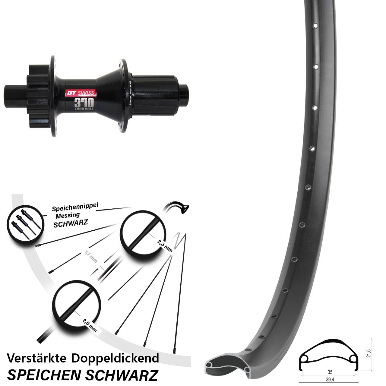 Hinterrad 6-Loch 12x142 29 Zoll Ambrosio E35 DT Swiss 370 Hybrid 8-11 fach HG