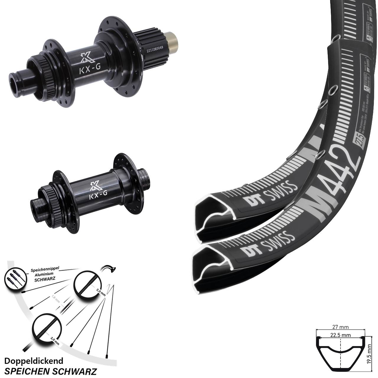 29 Zoll DT Swiss M 442 KX-G Centerlock Laufradsatz 15x100 12x142 Micro Spline