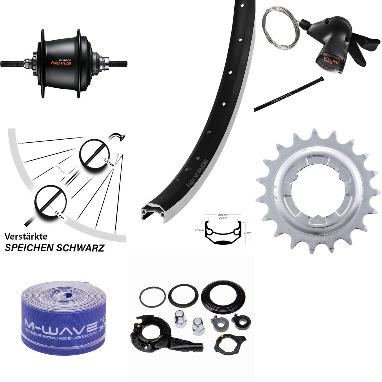 24 Zoll Hinterrad Ryde Andra 40 Shimano SG-C3001 7-Gang