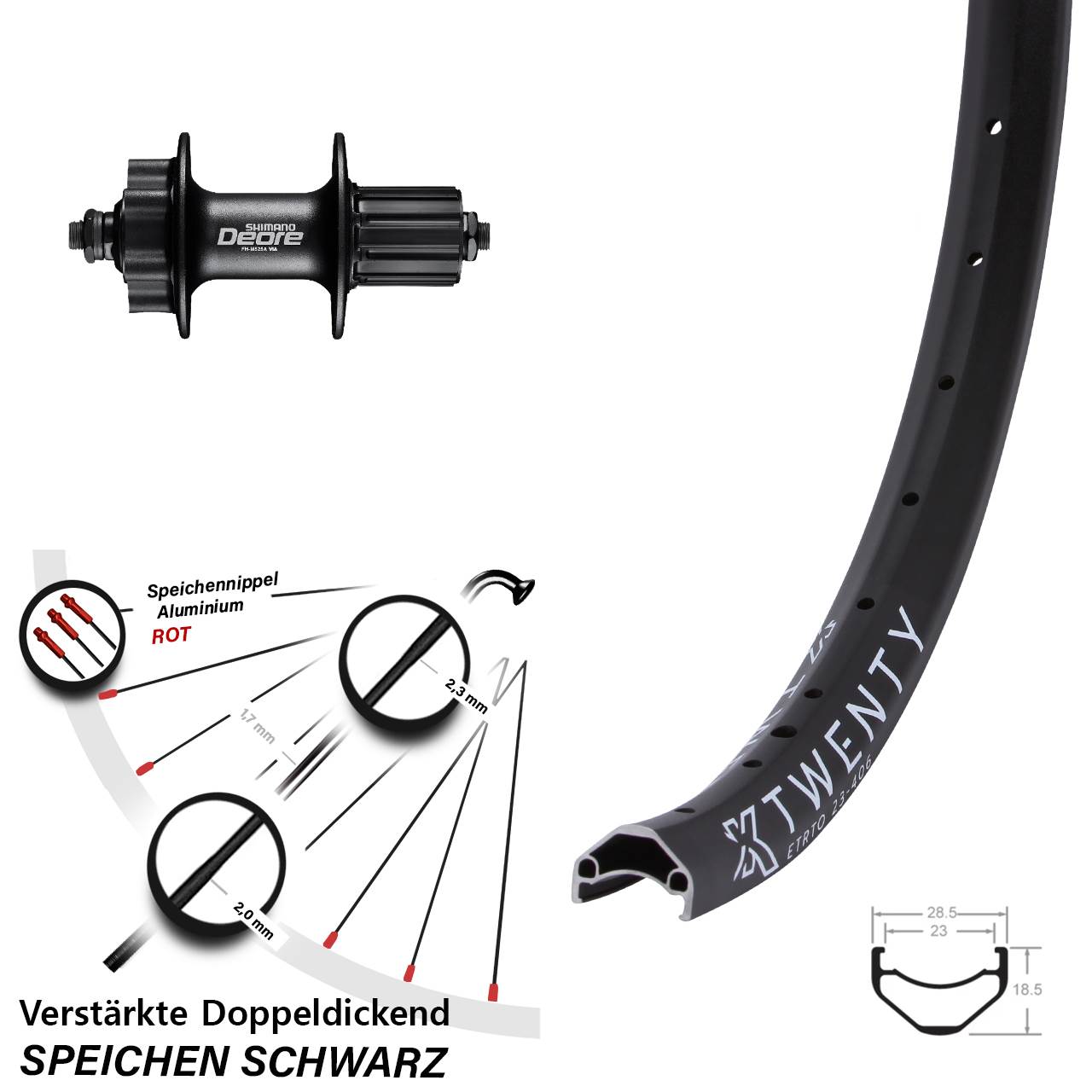 Disc Laufrad 20 Zoll KX Twenty Shimano Deore 8-11 fach für Schnellspanner