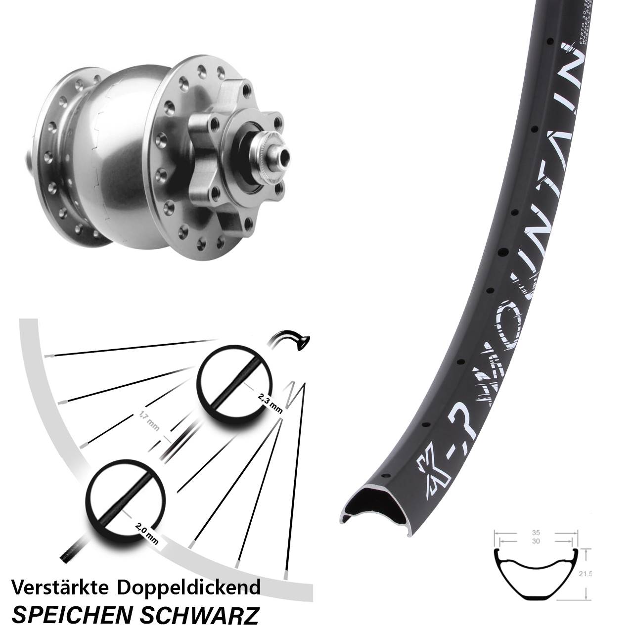 Nabendynamovorderrad 6-Loch 29 Zoll KX-R Mountain SON 28 silbern für Schnellspanner