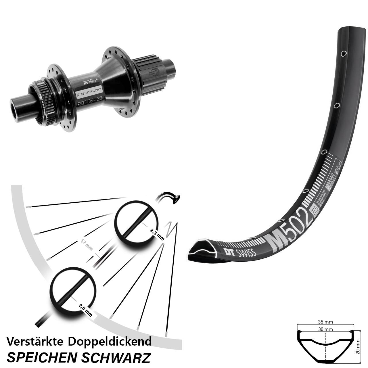 DT Swiss M502-370 Hybrid 29 Zoll Hinterrad Centerlock 12x142 Micro Spline