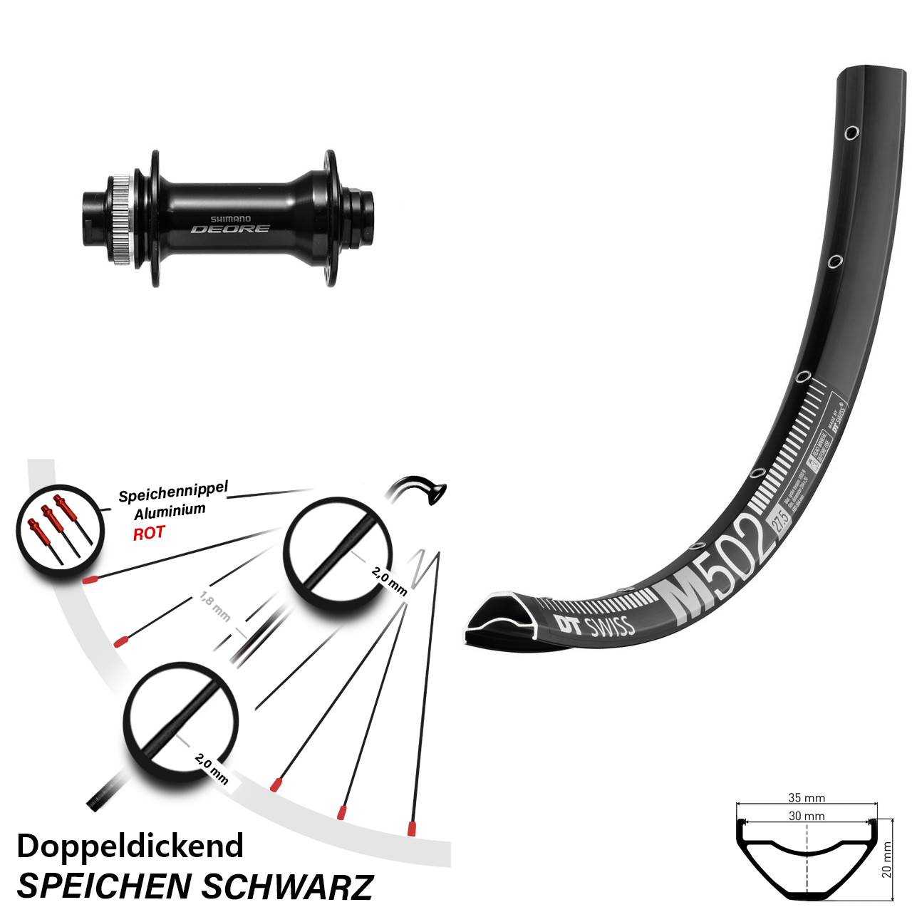 DT Swiss M 502 Shimano HB-M6010-B 27,5 Zoll Disc Laufrad 15x110 Boost