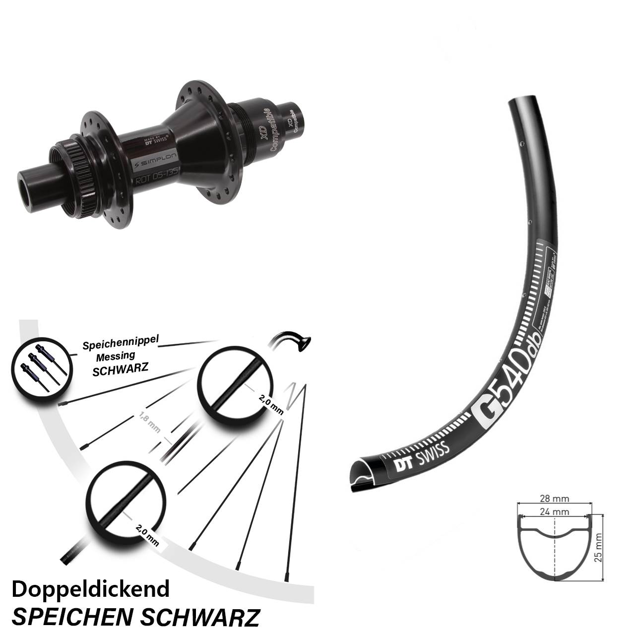 28-29 Zoll DT Swiss G 540-370 Disc Hinterrad 12x142 XD 11-12 fach
