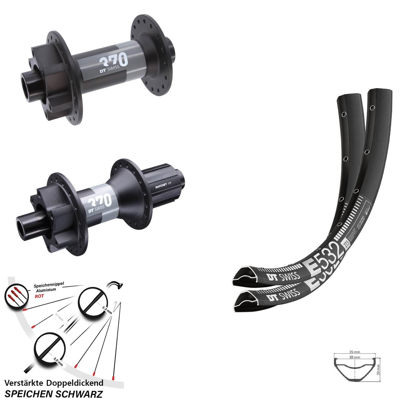 Laufrad-Satz 6-Loch 15x110 12x148 29 Zoll DT Swiss E532-370 8-11 fach
