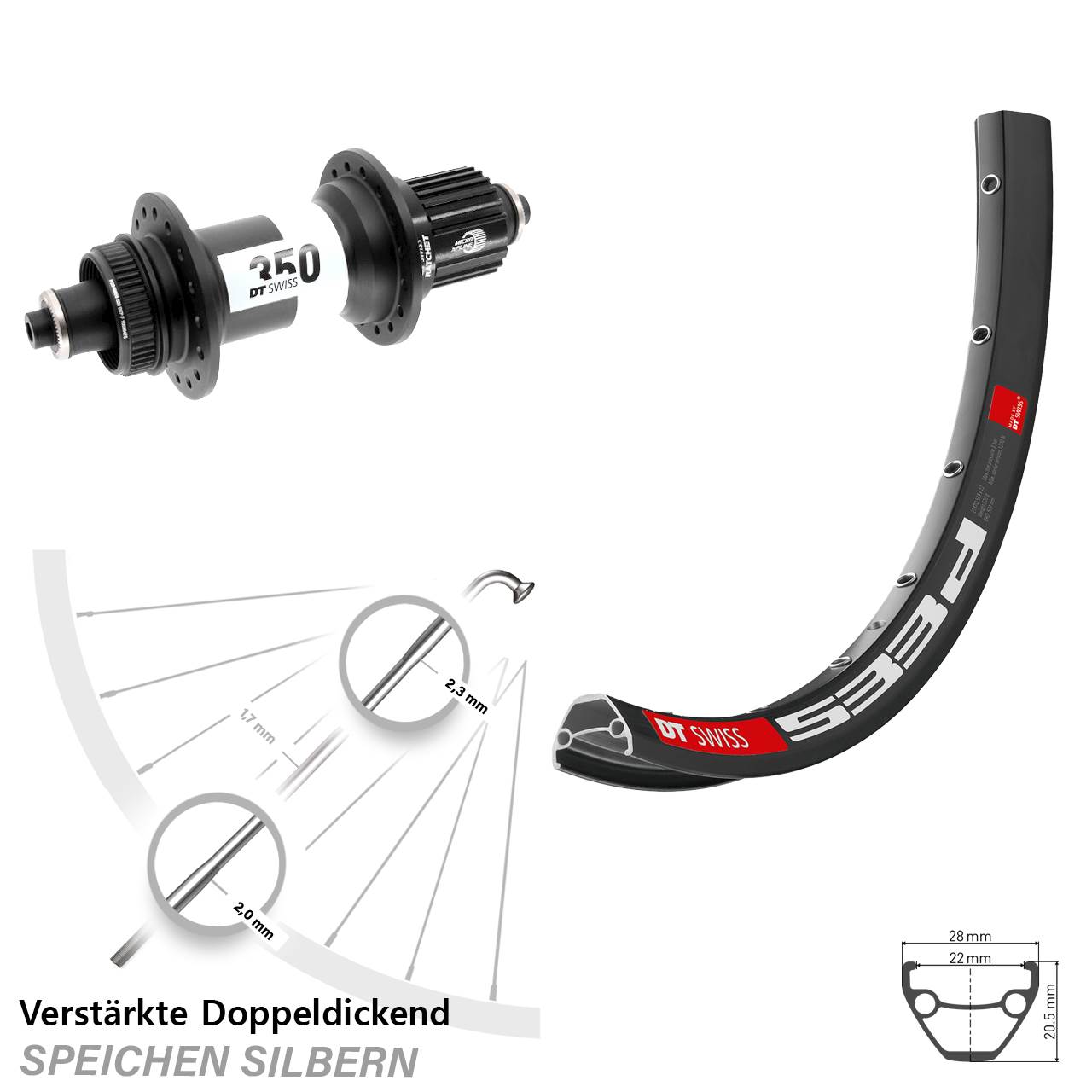DT Swiss 533d 350 Ratchet 36 28-29 Zoll Hinterrad Centerlock QR Boost Micro Spline