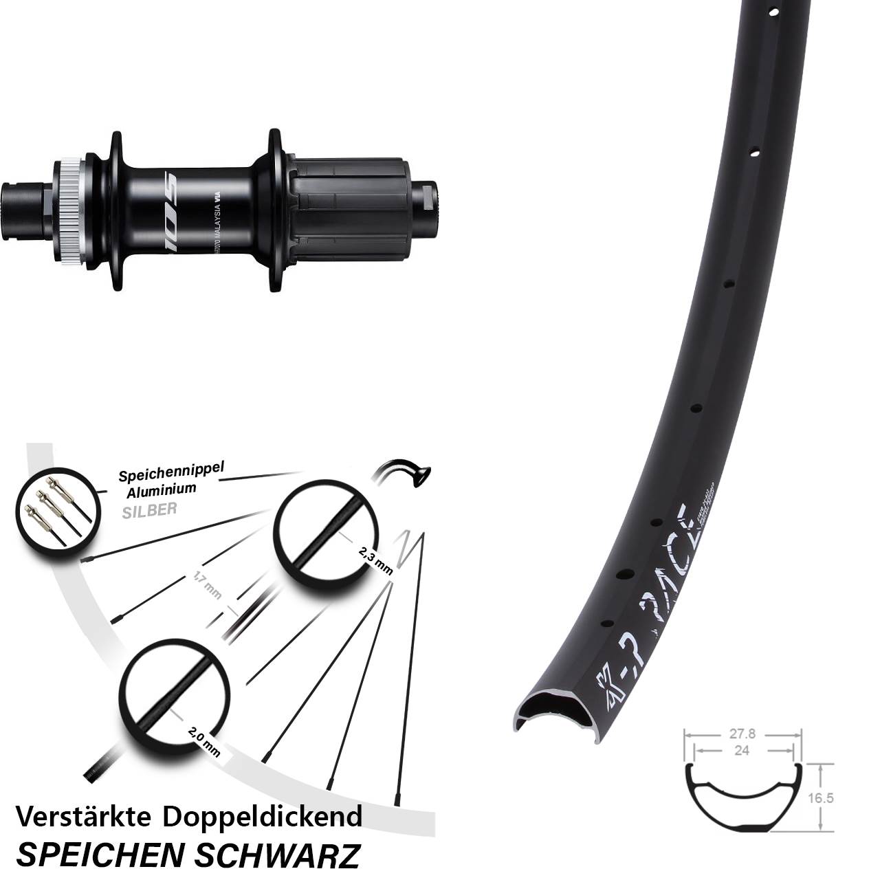 28 Zoll KX-R Race Shimano 105 Centerlock Hinterrad 12x142 8-12 fach HG