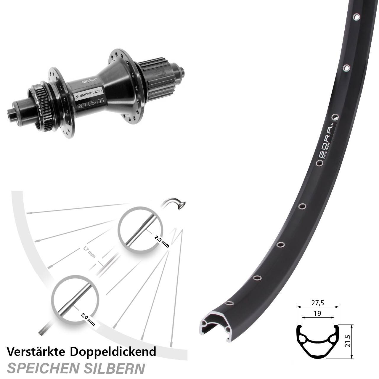 Gora 19 DT Swiss 370 Hybrid 28/29 Zoll Centerlock Hinterrad QR Micro Spline