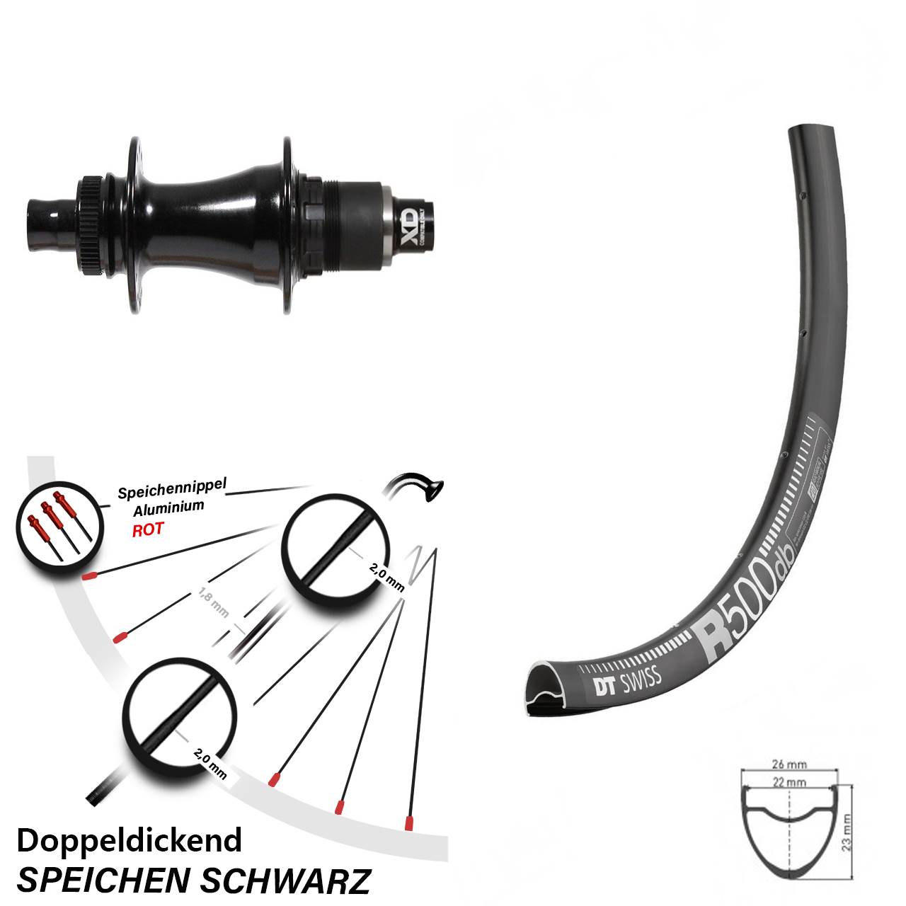 28-29 Zoll DT Swiss R500 Formula CL142S Hinterrad Centerlock 12x142 XD