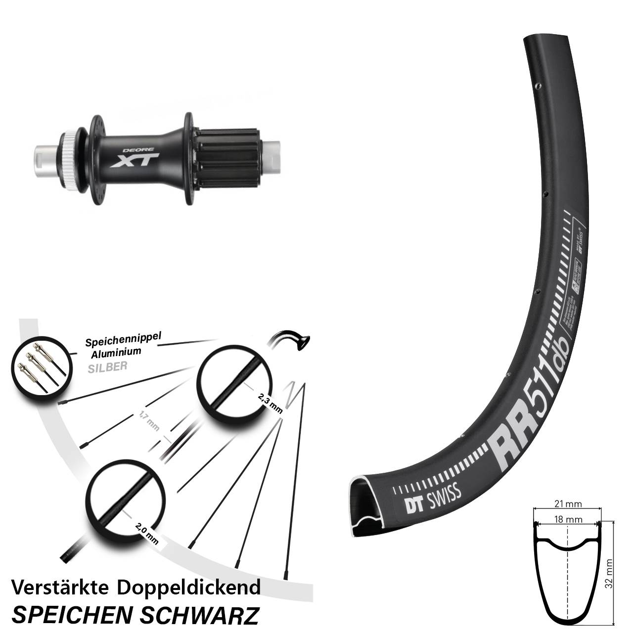 Hinterrad Centerlock 12x142 28 Zoll DT Swiss RR511 Shimano XT 8-11 fach HG