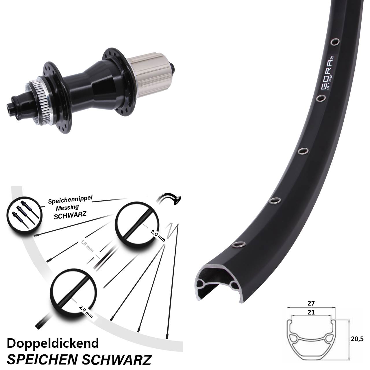 Hinterrad 28 Zoll Gora 21 Novatec 8-12 fach