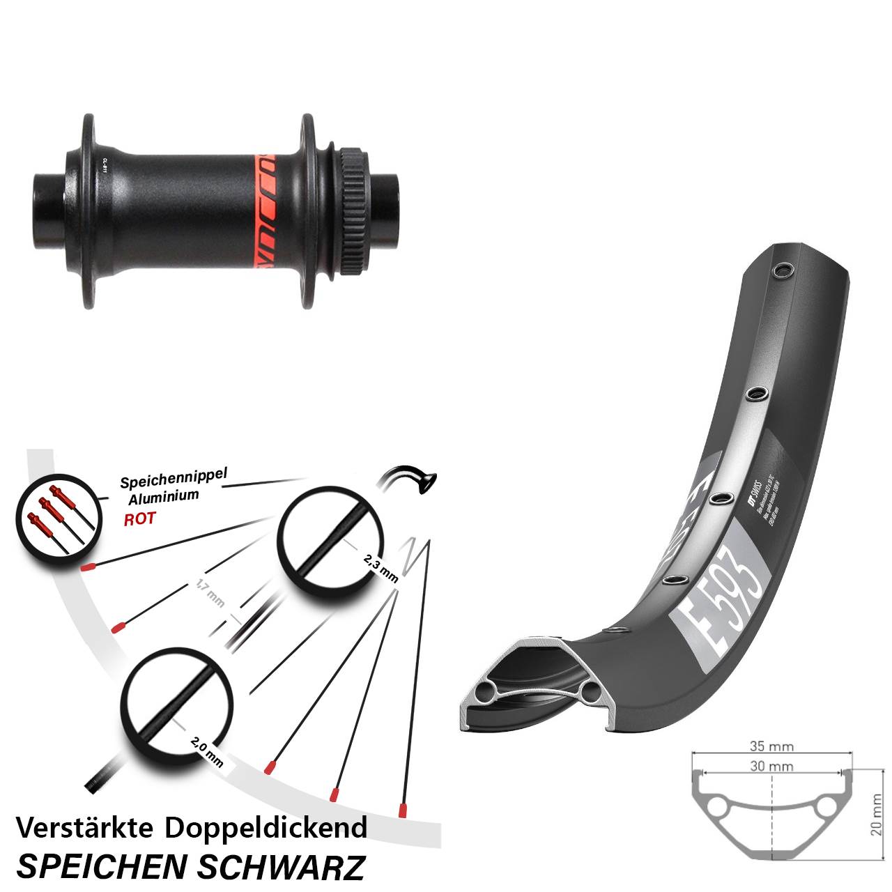 DT Swiss E593 Formula CL-811 29 Zoll Centerlock Vorderrad 15x110 Boost