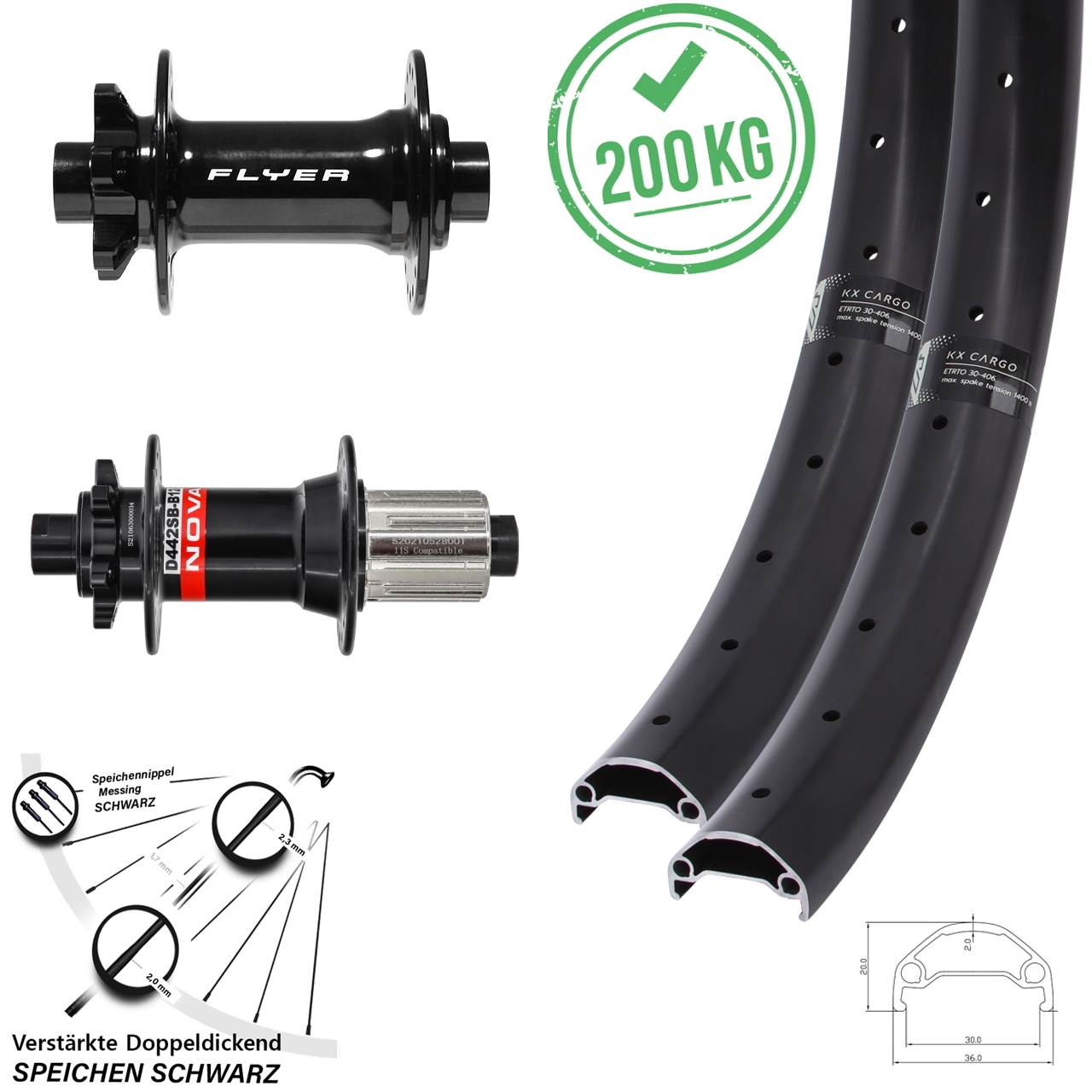 6-Loch Laufradsatz 27,5 Zoll KX Cargo Formula DC711 Novatec D442 8-12 fach HG Boost