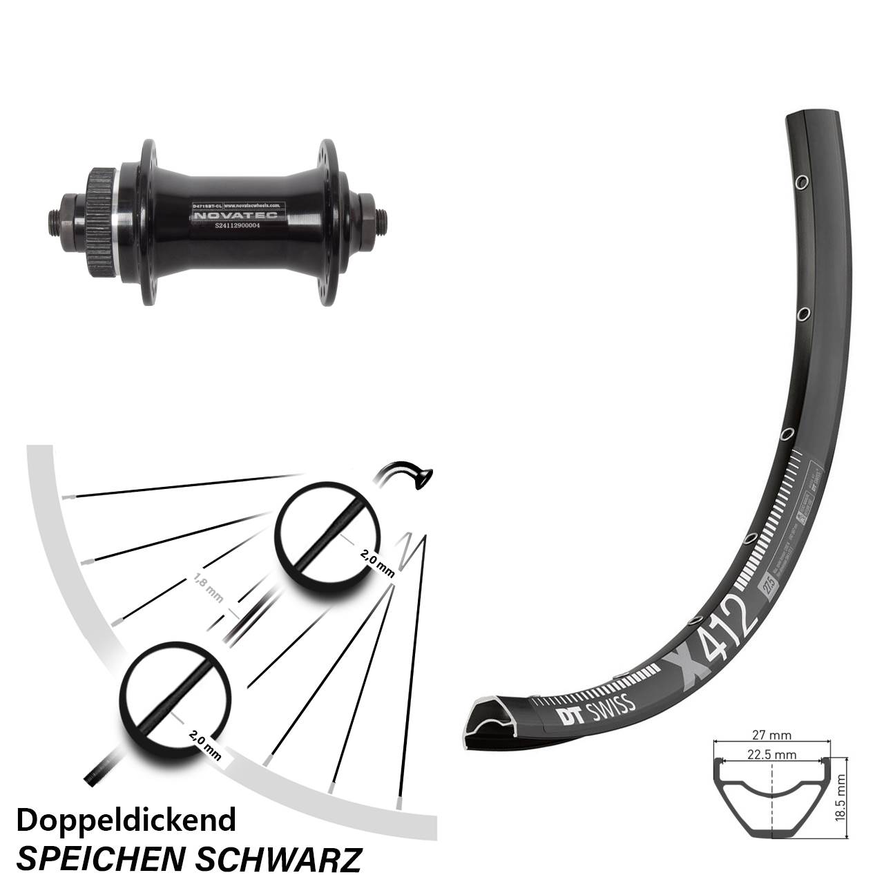 28-29 Zoll DT Swiss X412 Novatec D471 Centerlock Vorderrad für Schnellspanner