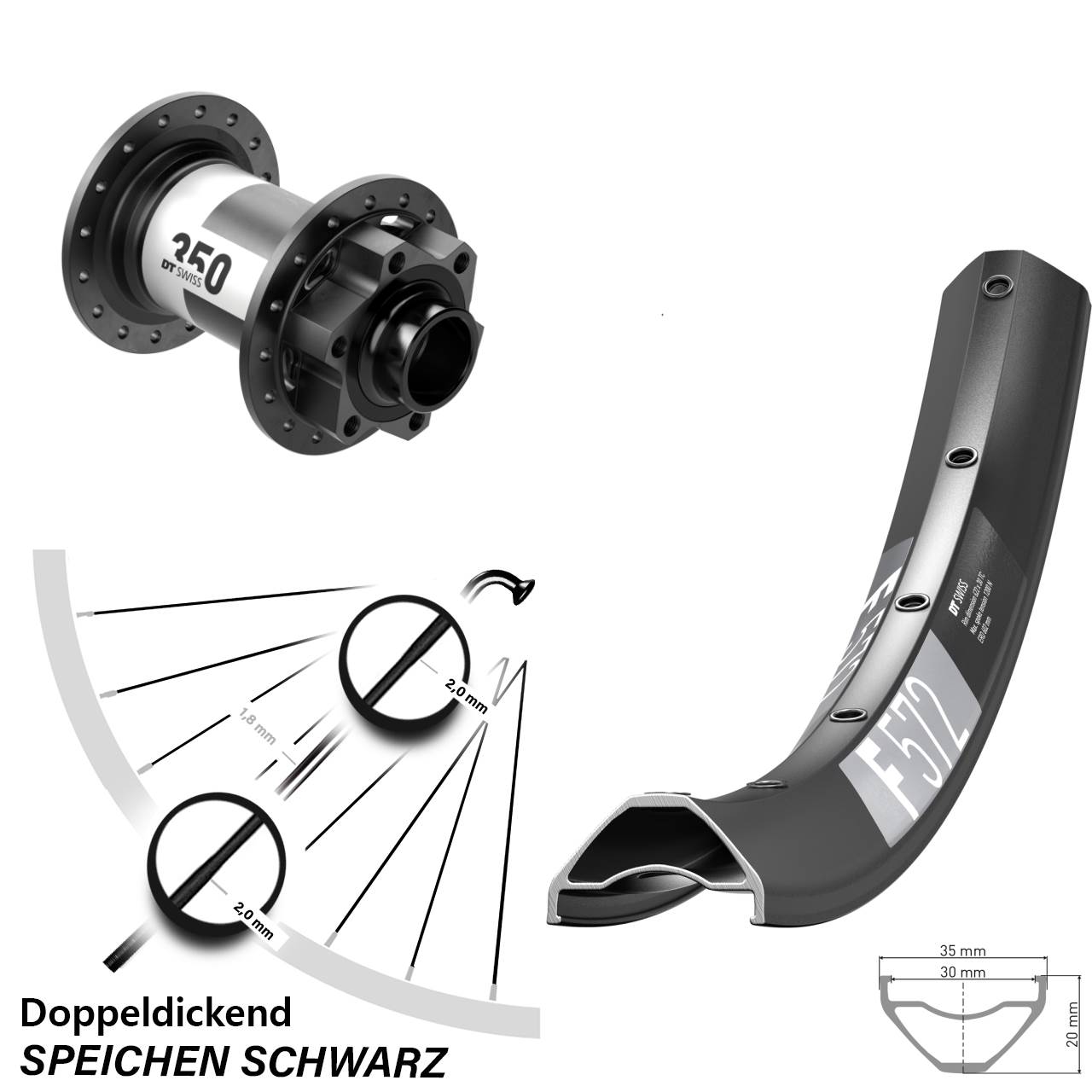 DT Swiss F 572 350 29 Zoll Disc Vorderrad 20x110 Boost