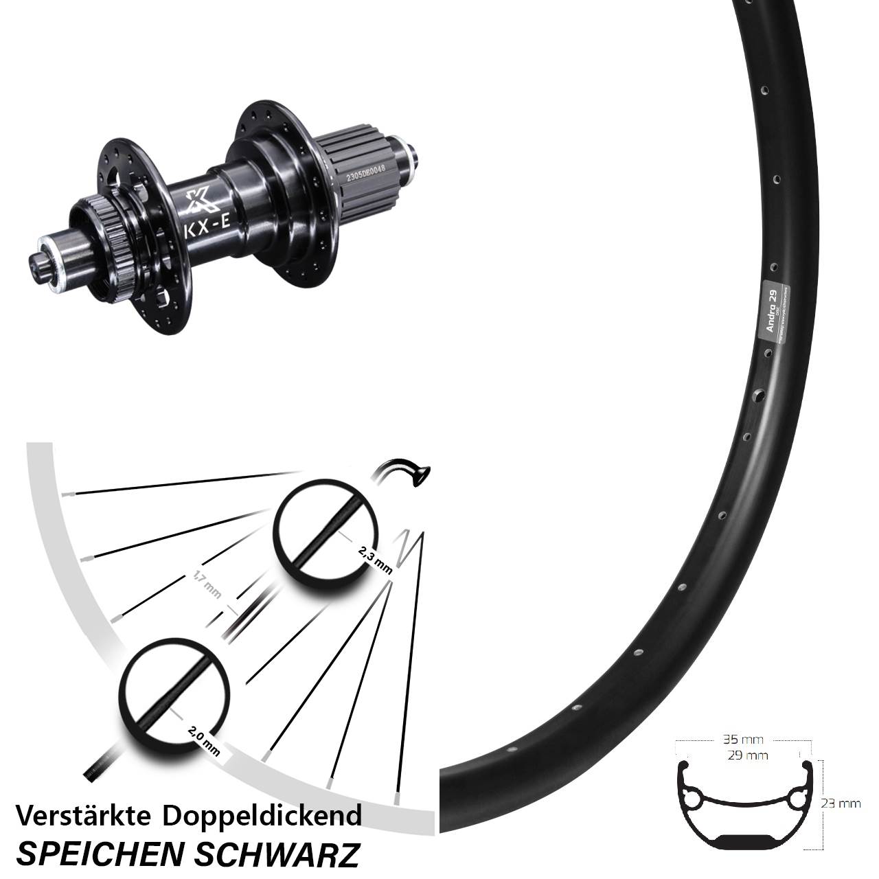 Disc Hinterrad 26 Zoll Ryde Andra 29 KX-E Heavy Duty Shimano Micro Spline für Schnellspanner