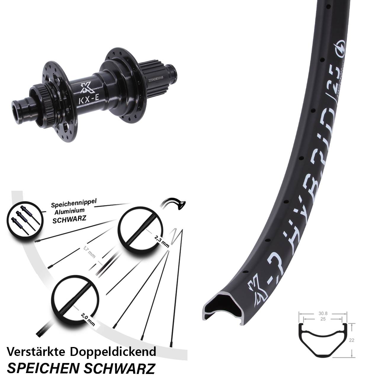 27,5 Zoll KX-ER Hybrid 25 Hinterrad 12x148 Boost Micro Spline Centerlock E-Bike