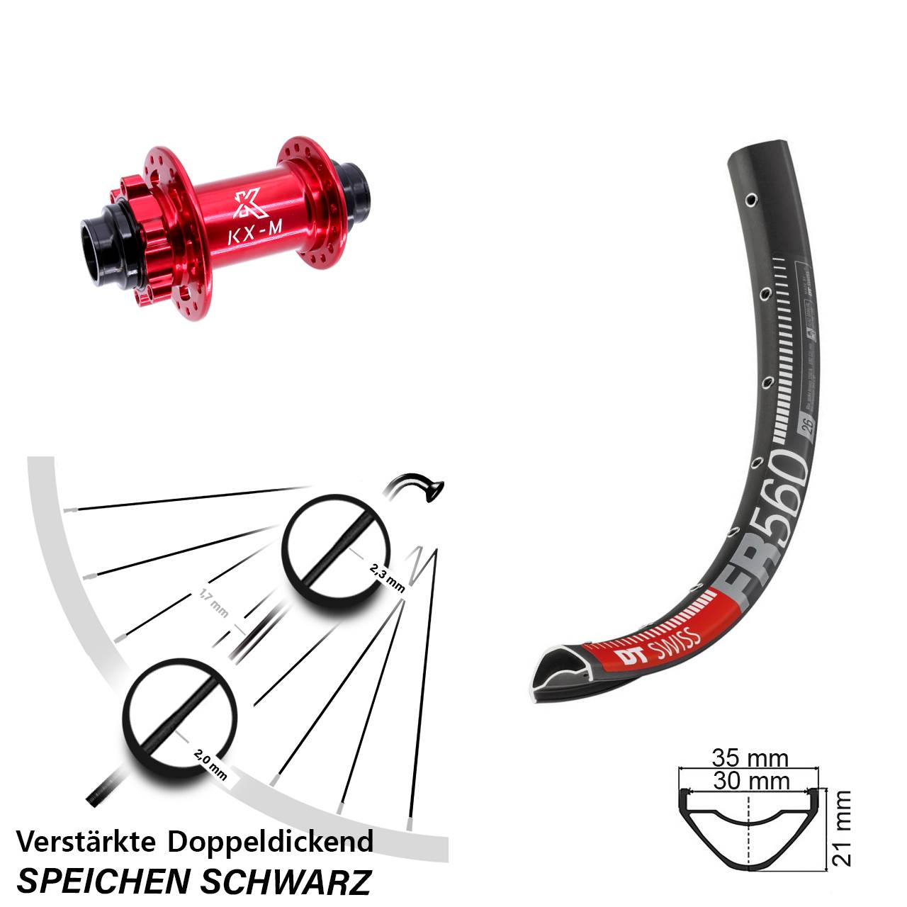 Disc Vorderrad 26 Zoll DT Swiss FR 560 KX-M rot 20x110 (DH alt)