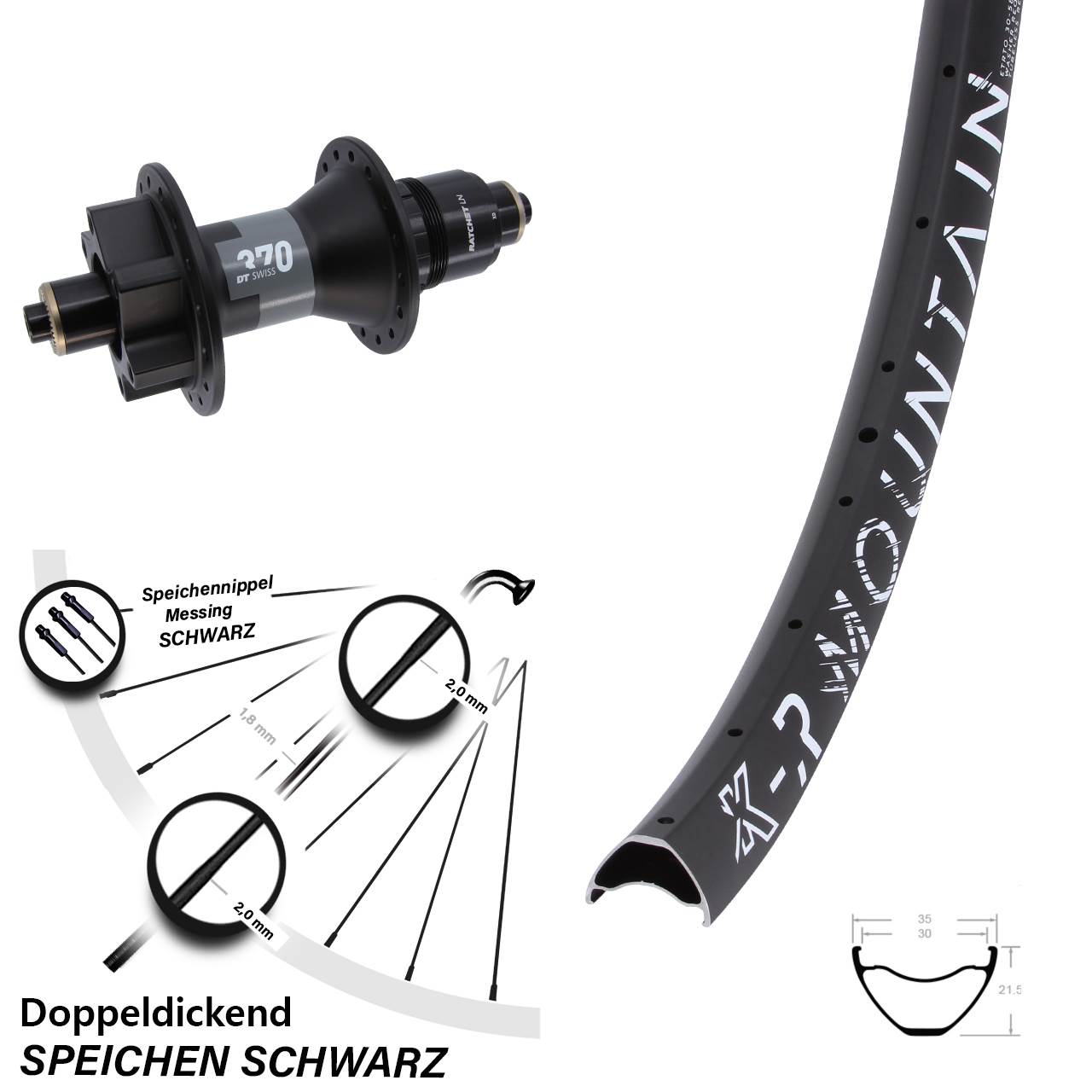 QR 27,5 Zoll Laufrad KX-R Mountain DT Swiss 370 Disc 6-Loch XD