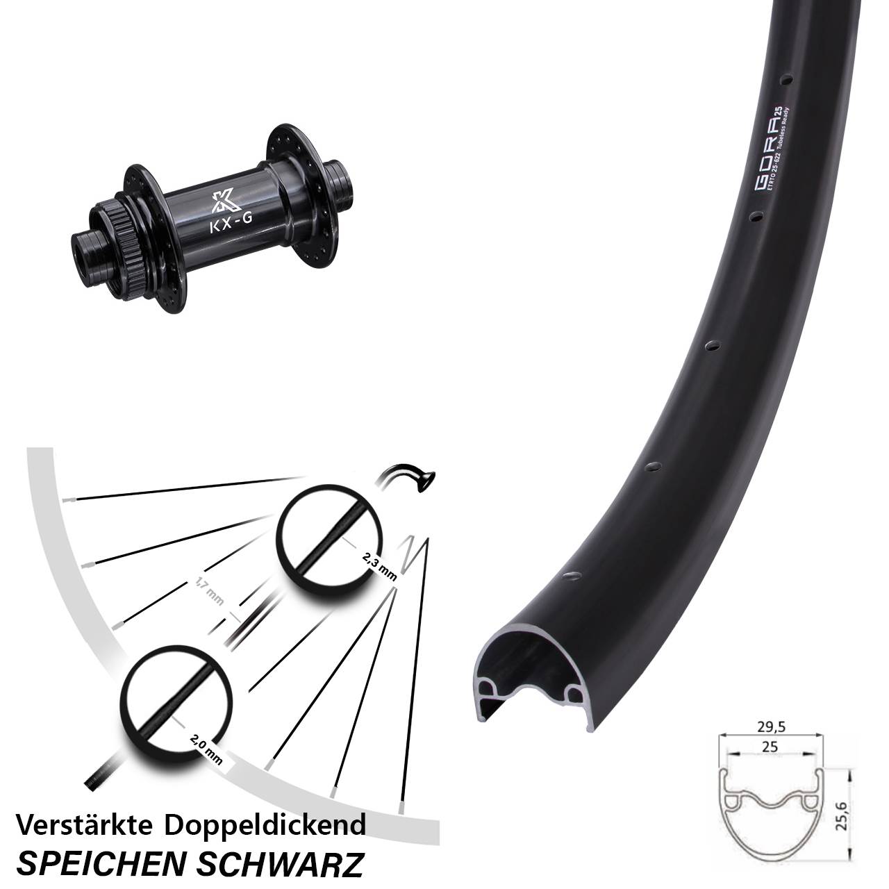 Disc Vorderrad 12x100 28 Zoll Gora 25 KX-G Gravel