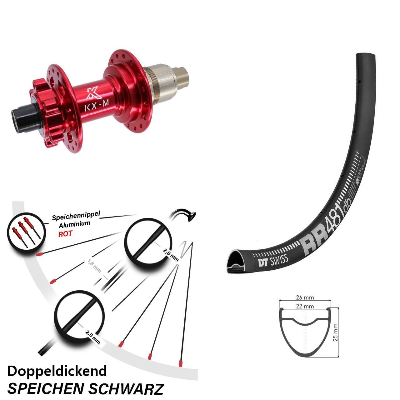 Hinterrad 28 Zoll DT Swiss RR 481 KX-M XD 12x142