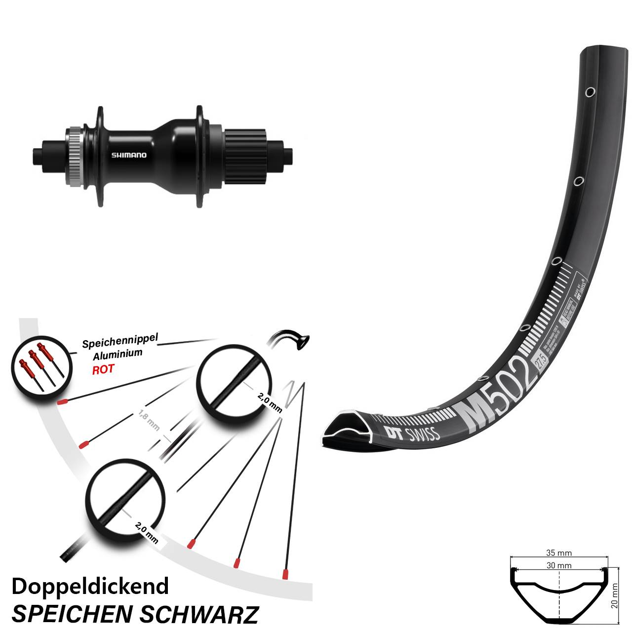 Disc Hinterrad QR 29 Zoll DT Swiss M502 Shimano FH-QC500 Shimano Micro Spline