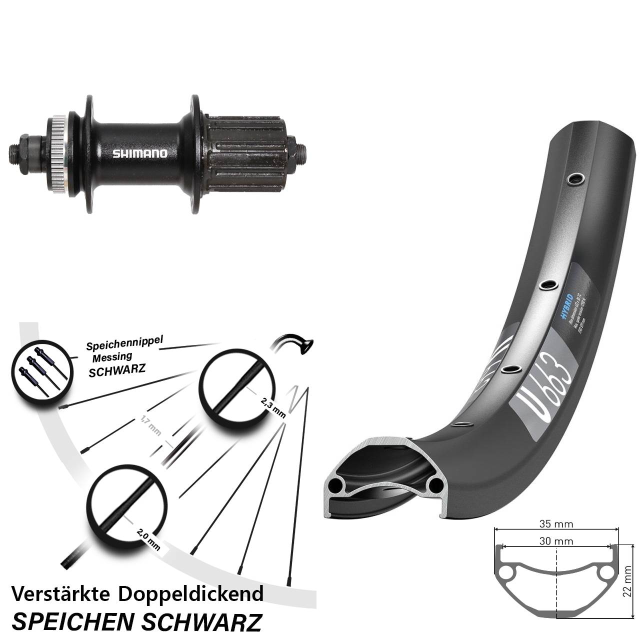 Disc Laufrad für Schnellspanner 26 Zoll DT Swiss U663 Shimano FH-UR600 schwarz 8-12 fach