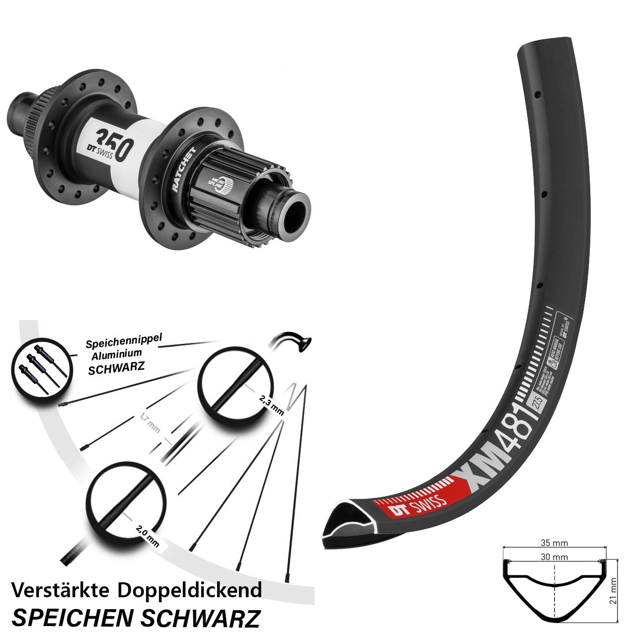 Hinterrad 27,5 Zoll DT Swiss XM481-350 Micro Spline 12x148 Boost