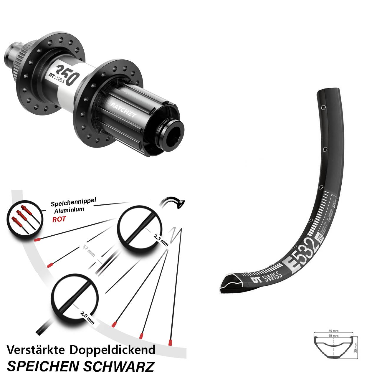 Centerlock Hinterrad 12x142 29 Zoll DT Swiss E532-350 8-11 fach HG
