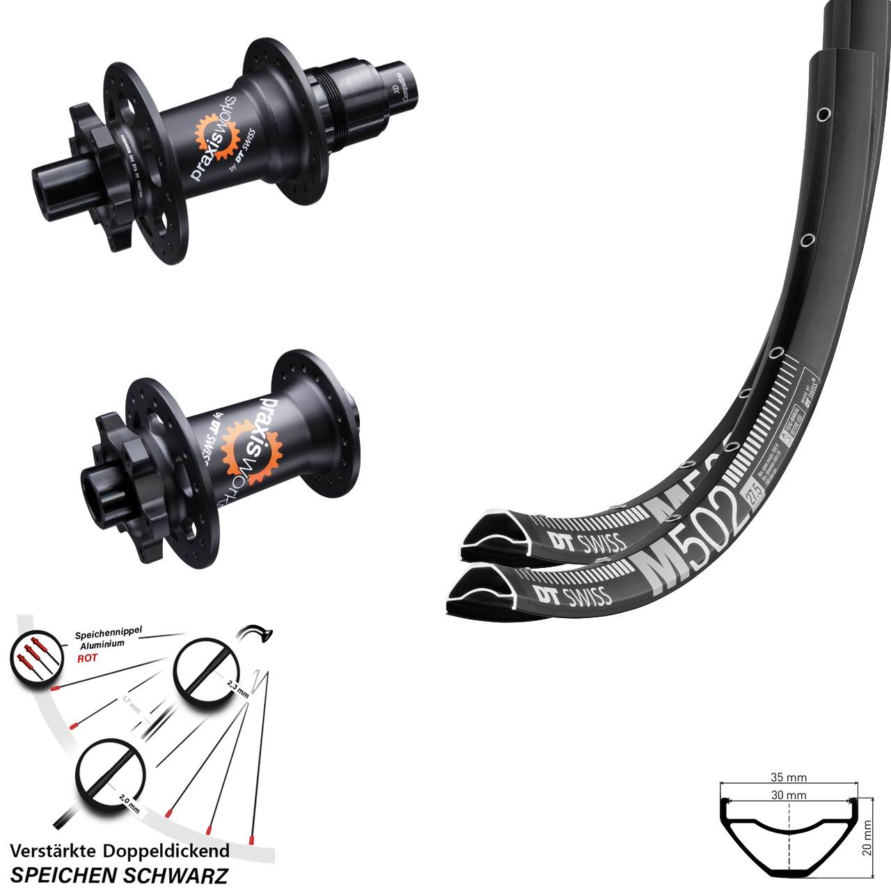 27,5 Zoll DT Swiss M502-350 SL 6-Loch Laufradsatz 15x100 12x142 XD 11-12 fach