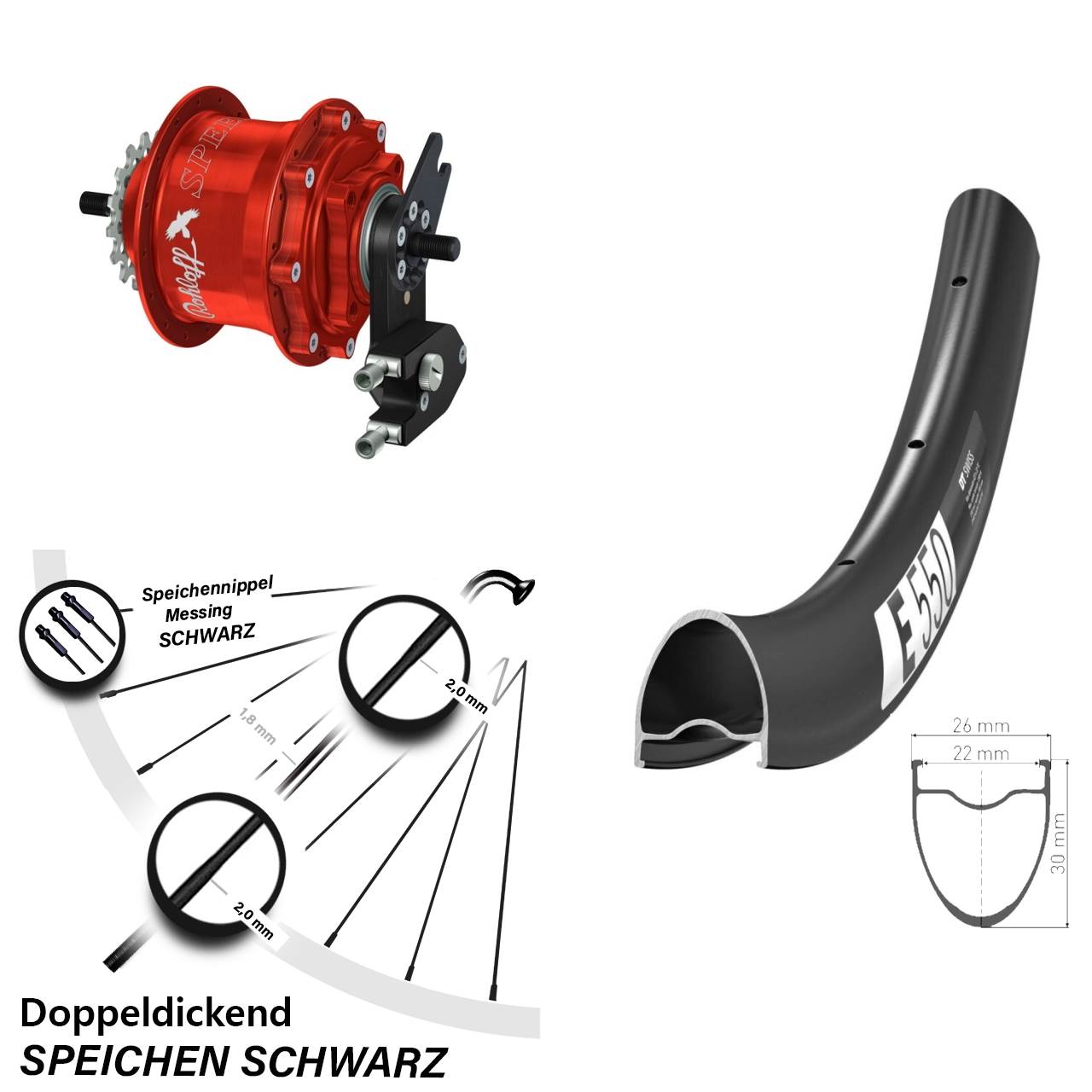 Hinterrad 28 Zoll DT Swiss E 550 Rohloff Speedhub 500/14 TS DB OEM2 Tandem rot